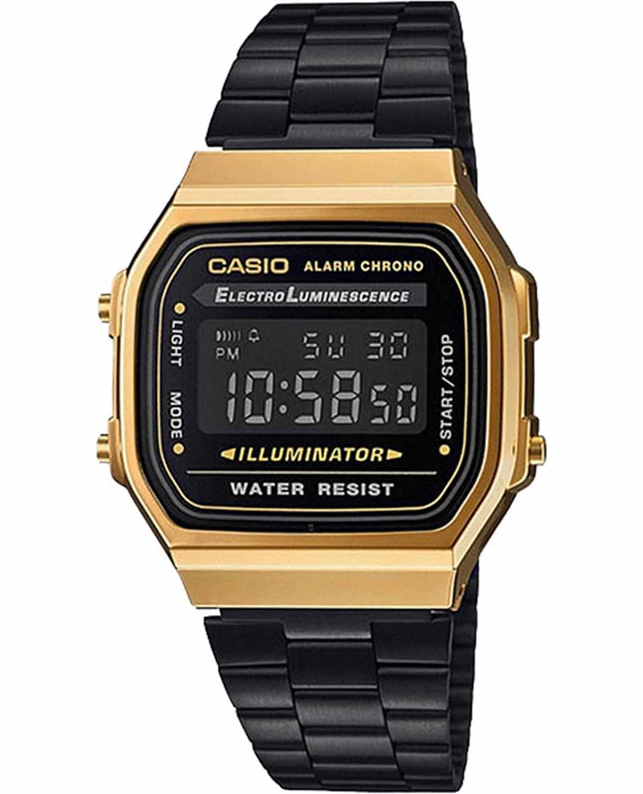 Casio Casio Vintage A168WEGB-1BDF (A168WEGB-1B)  A168WEGB-1BDF кварцевые мужские часы  циферблат, браслет нержавеющая сталь — вид спереди