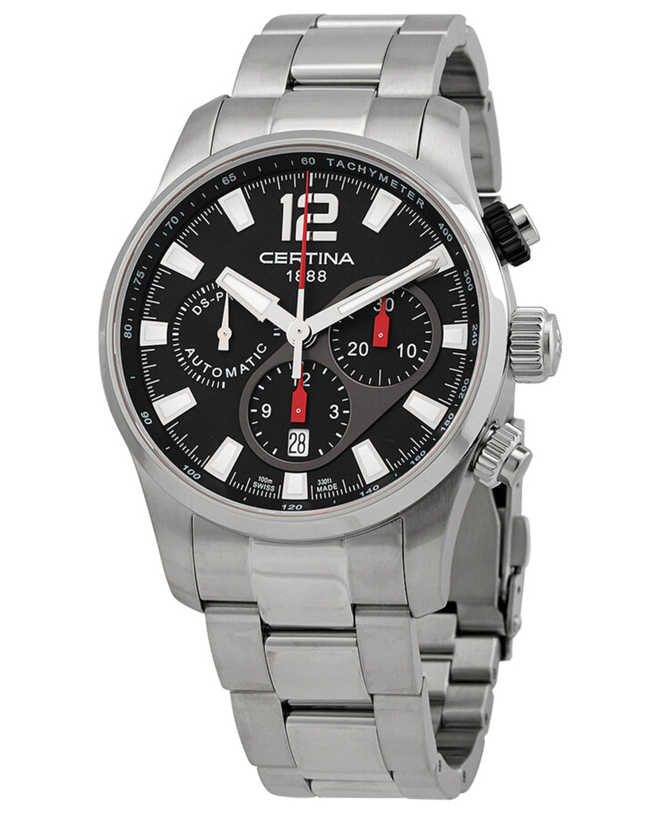 Certina Certina DS Podium C008.427.11.057.00  C0084271105700 механические мужские часы черный циферблат, браслет нержавеющая сталь — вид спереди