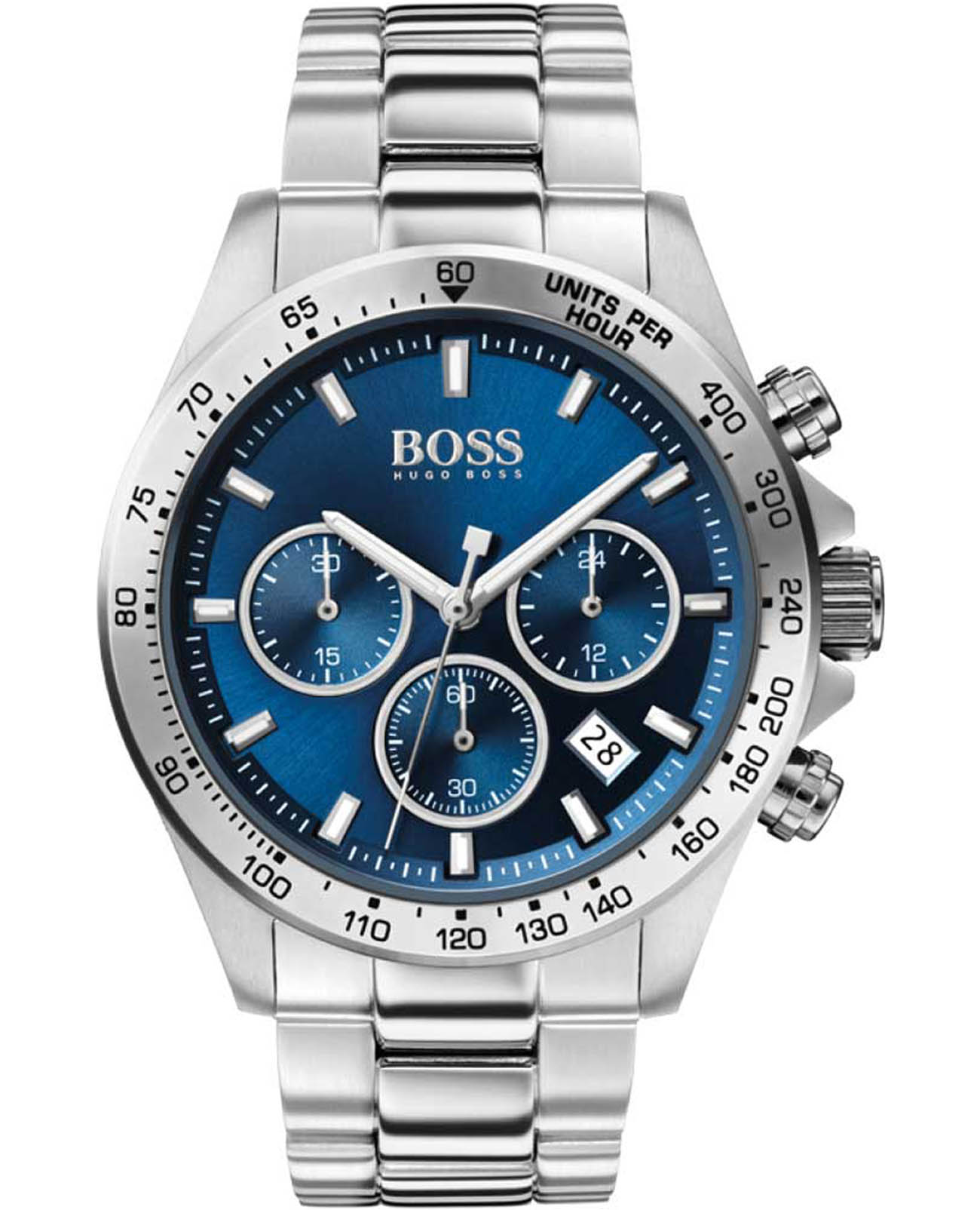 Hugo Boss Hugo Boss Hero HB1513755  HB1513755 кварцевые мужские часы синий циферблат, браслет нержавеющая сталь — вид спереди