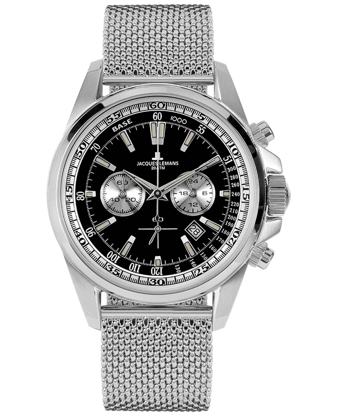 Jacques Lemans Jacques Lemans Liverpool 1-1117AS  1-1117AS кварцевые мужские часы черный циферблат, браслет нержавеющая сталь — вид спереди