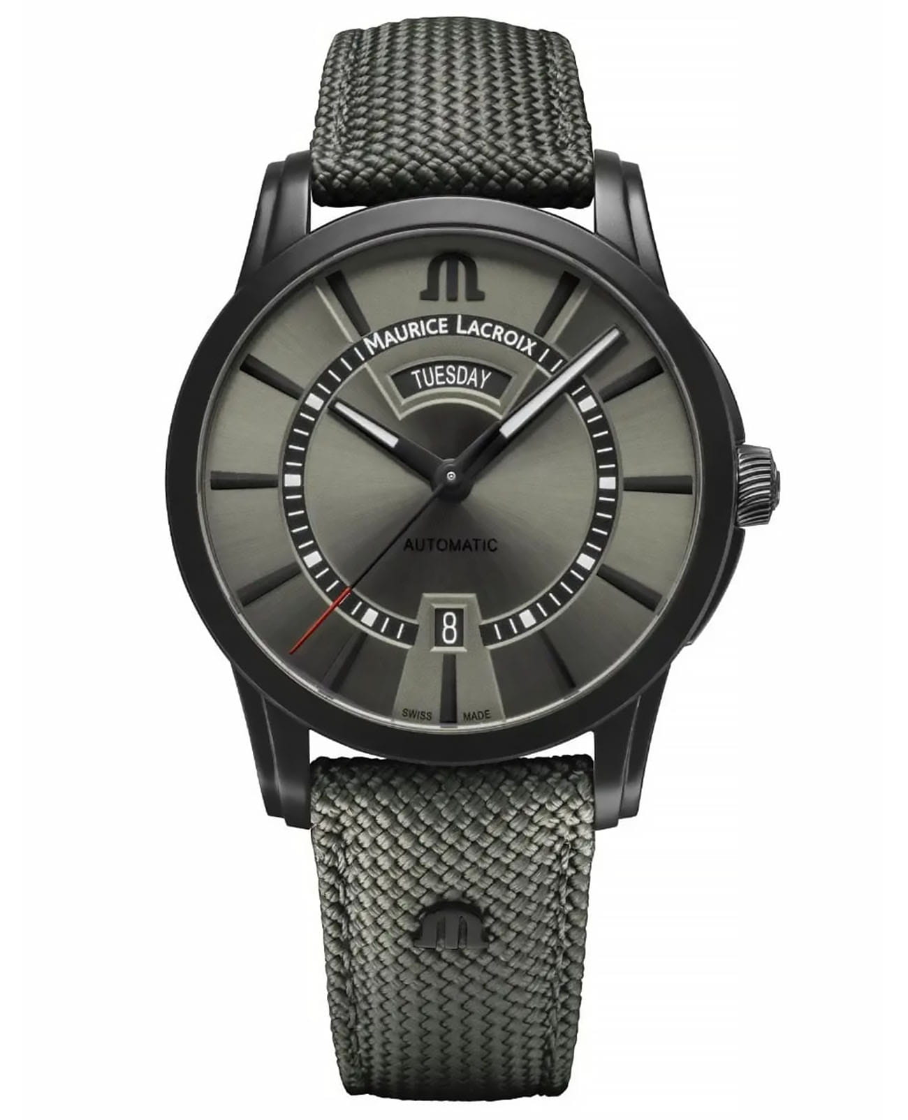 Maurice Lacroix Maurice Lacroix Pontos Day Date Limited Edition PT6358-DLB04-630-5  PT6358-DLB04-630-5 механические мужские часы антрацитовый циферблат, браслет нейлон — вид спереди