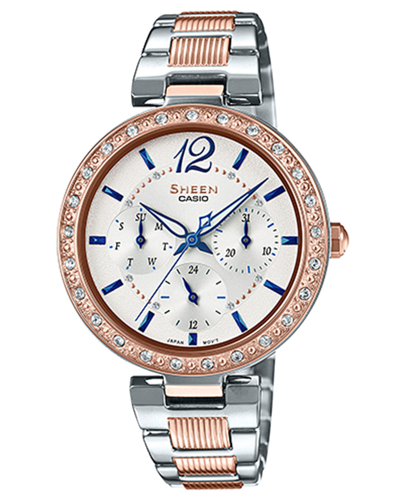 Casio Casio Sheen SHE-3065SPG-7B  SHE-3065SPG-7B кварцевые женские часы шампань циферблат, браслет сталь с ip покрытием — вид спереди