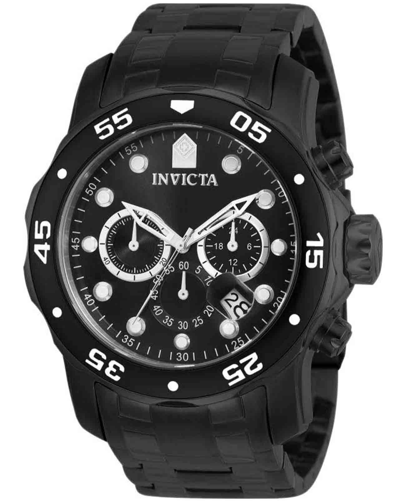 Invicta Invicta Pro Diver IN0076  IN0076 кварцевые мужские часы черный циферблат, браслет нержавеющая сталь с ip-покрытием — вид спереди