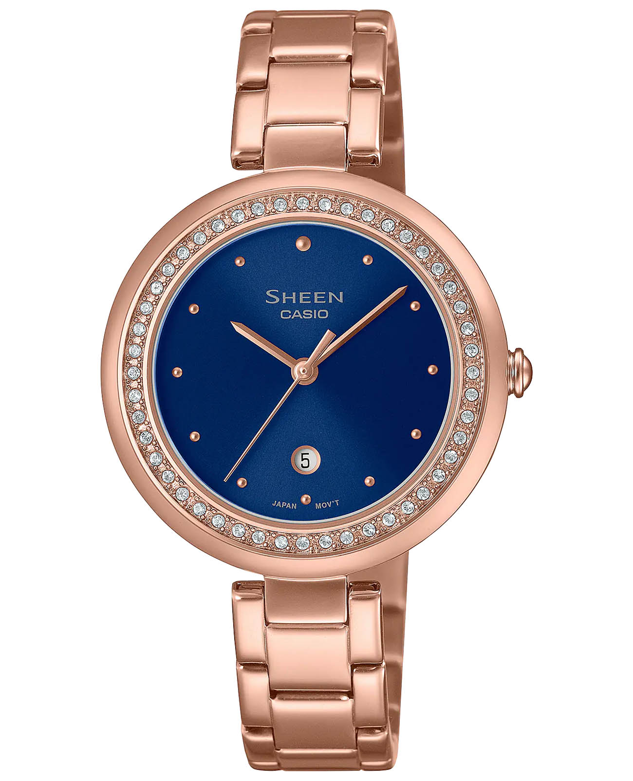 Casio Casio Sheen SHE-4556PG-2AUDF  SHE-4556PG-2AUDF кварцевые женские часы синий циферблат, браслет сталь с ip покрытием — вид спереди