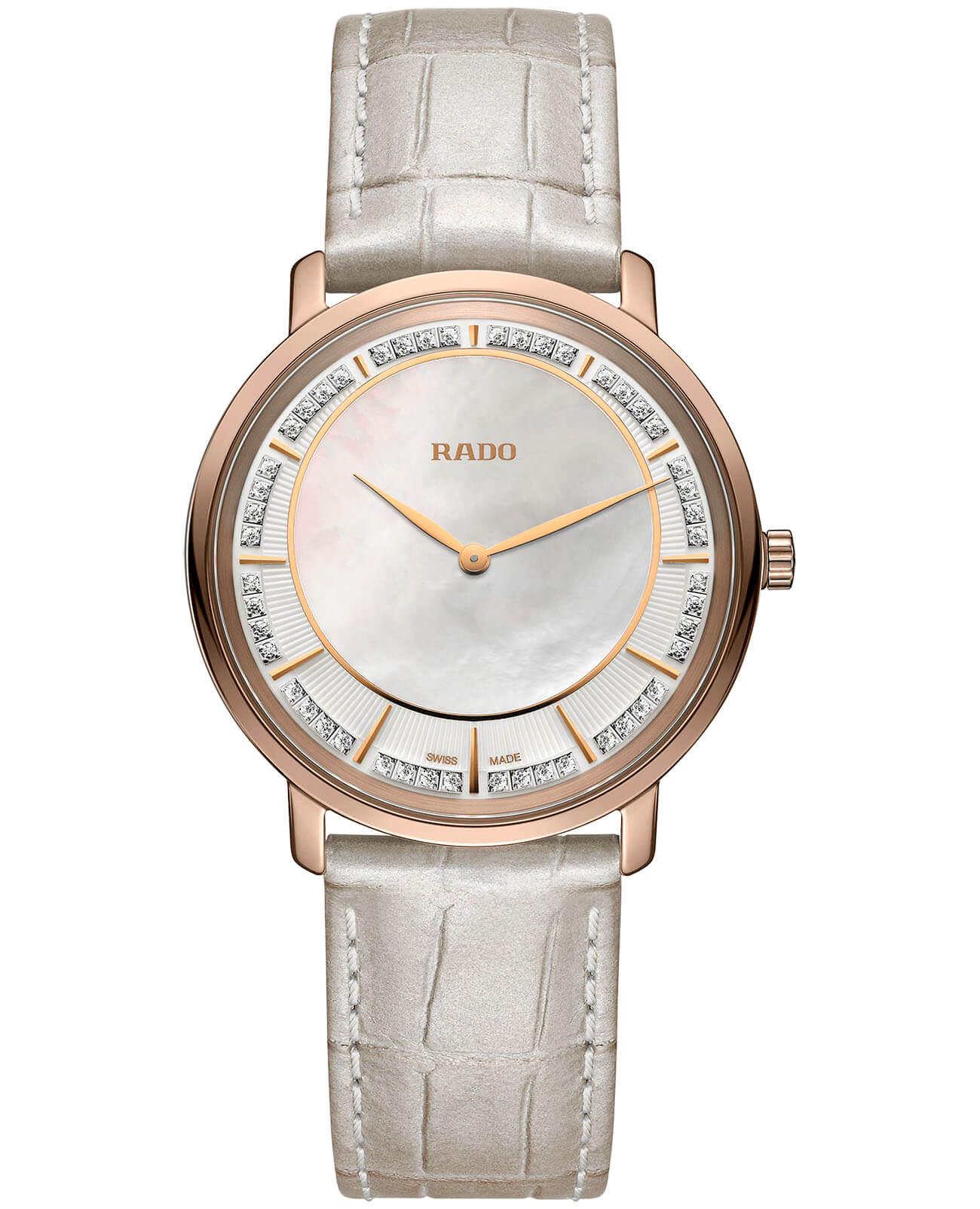 Rado Rado Diamaster Thinline R14071936  R14071936 кварцевые мужские часы белый циферблат, браслет кожаный — вид спереди