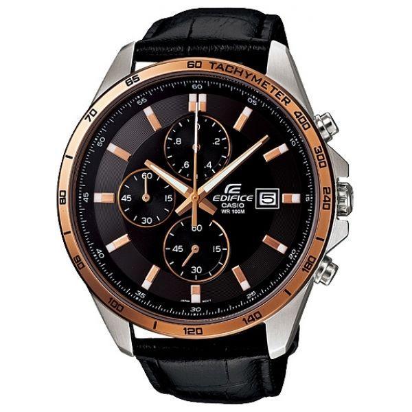 Casio Casio Edifice EFR-512L-1A EFR EFR-512L-1A кварцевые мужские часы черный циферблат, браслет кожаный — вид спереди