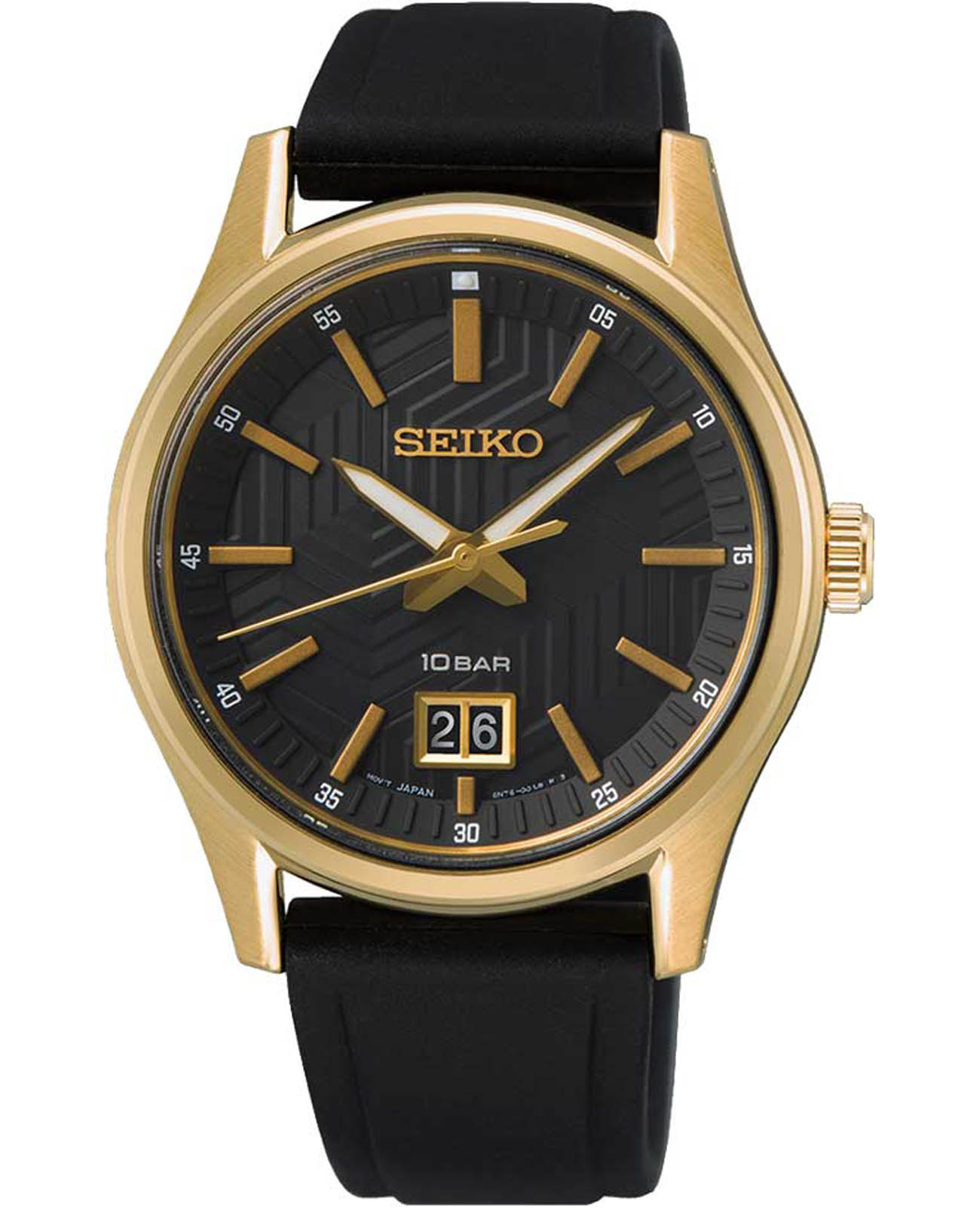 Seiko Seiko Discover More SUR560P1  SUR560P1 кварцевые мужские часы черный циферблат, браслет силикон — вид спереди