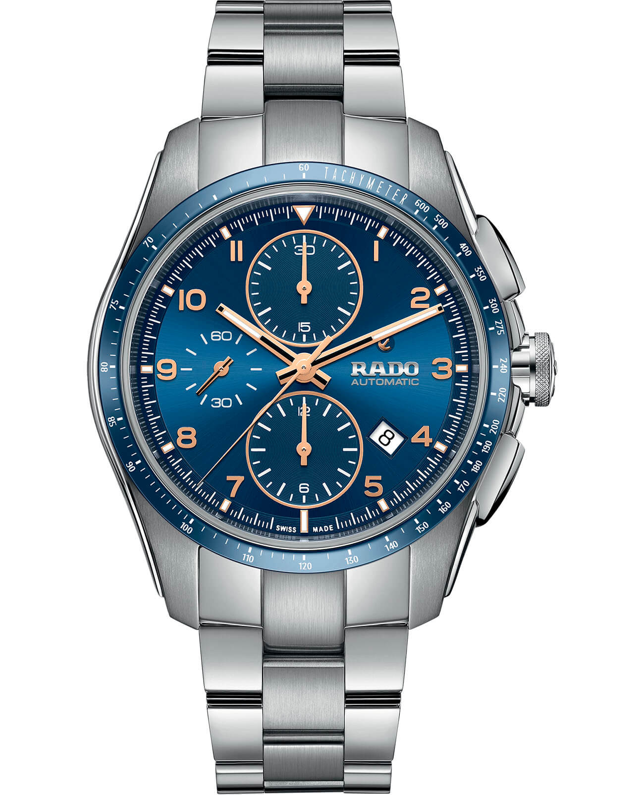 Rado Rado Hyperchrome Automatic Chronograph R32042203 Automatic R32042203 механические мужские часы синий циферблат, браслет нержавеющая сталь — вид спереди