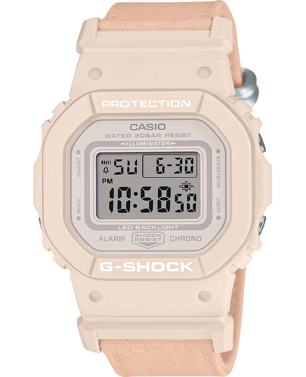 Casio Casio G-Shock GMD-S5600CT-4DR (GMD-S5600CT-4)  GMD-S5600CT-4DR электронные женские часы  циферблат, браслет тканевый — вид спереди