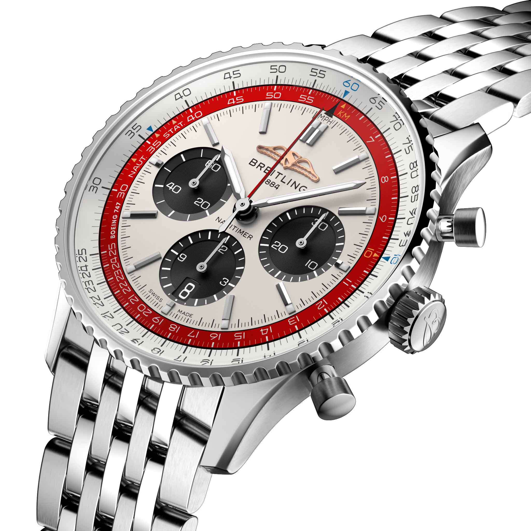 Breitling Breitling Navitimer B01 Chronograph 43 Boeing 747 AB01383B1G1A1 мужские часы  циферблат на запястье