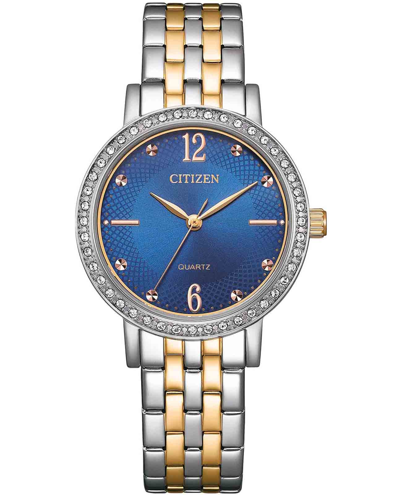Citizen Citizen Elegance EL3106-59L  EL3106-59L кварцевые женские часы синий циферблат, браслет нержавеющая сталь с ip-покрытием — вид спереди