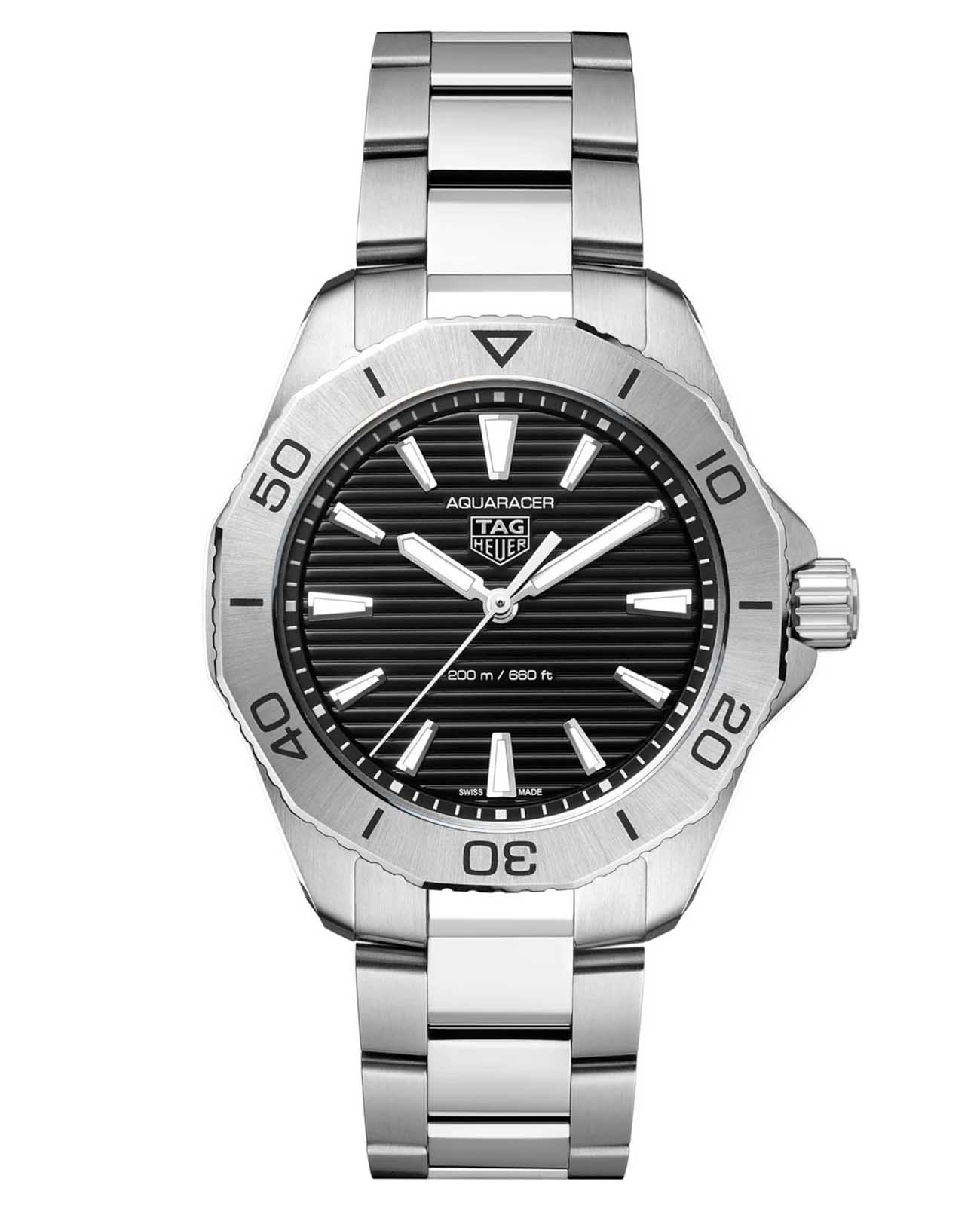 TAG Heuer TAG Heuer Aquaracer Professional 200 WBP1110.BA0627  WBP1110.BA0627 кварцевые мужские часы черный циферблат, браслет нержавеющая сталь — вид спереди