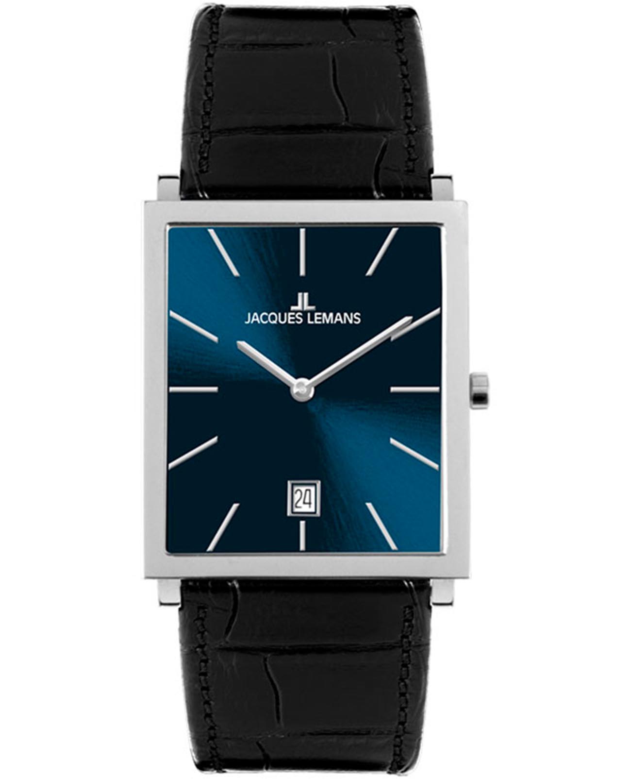 Jacques Lemans Jacques Lemans Classic 1-2173B  1-2173B кварцевые мужские часы черный циферблат, браслет кожаный — вид спереди