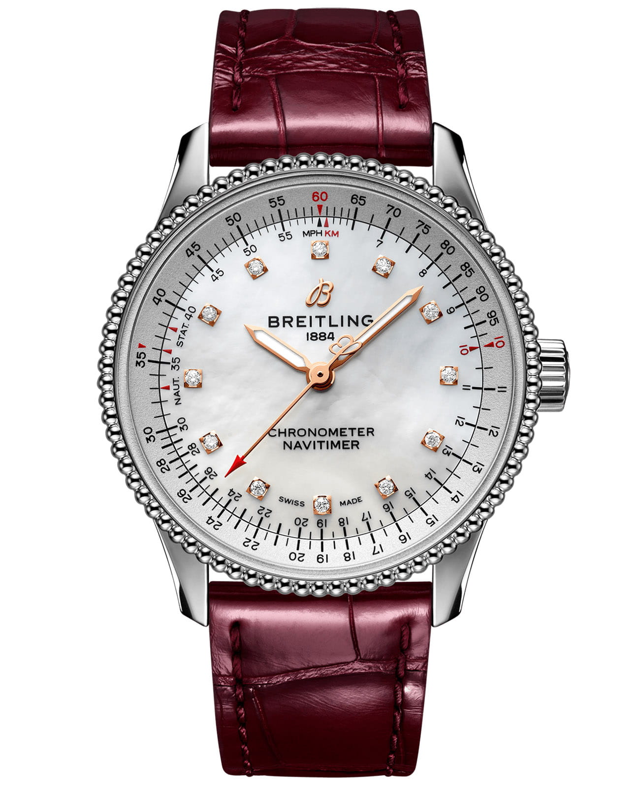 Breitling Breitling Navitimer Automatic 35 A17395211A1P1  A17395211A1P1 механические женские часы перламутровый циферблат, браслет кожаный — вид спереди