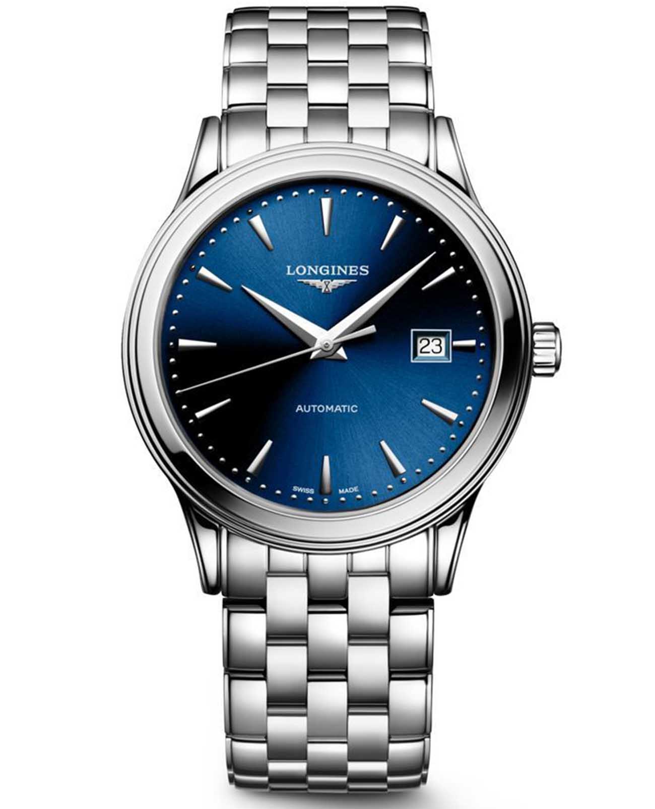 Longines Longines Flagship L4.984.4.98.6  L49844986 механические мужские часы синий циферблат, браслет нержавеющая сталь — вид спереди