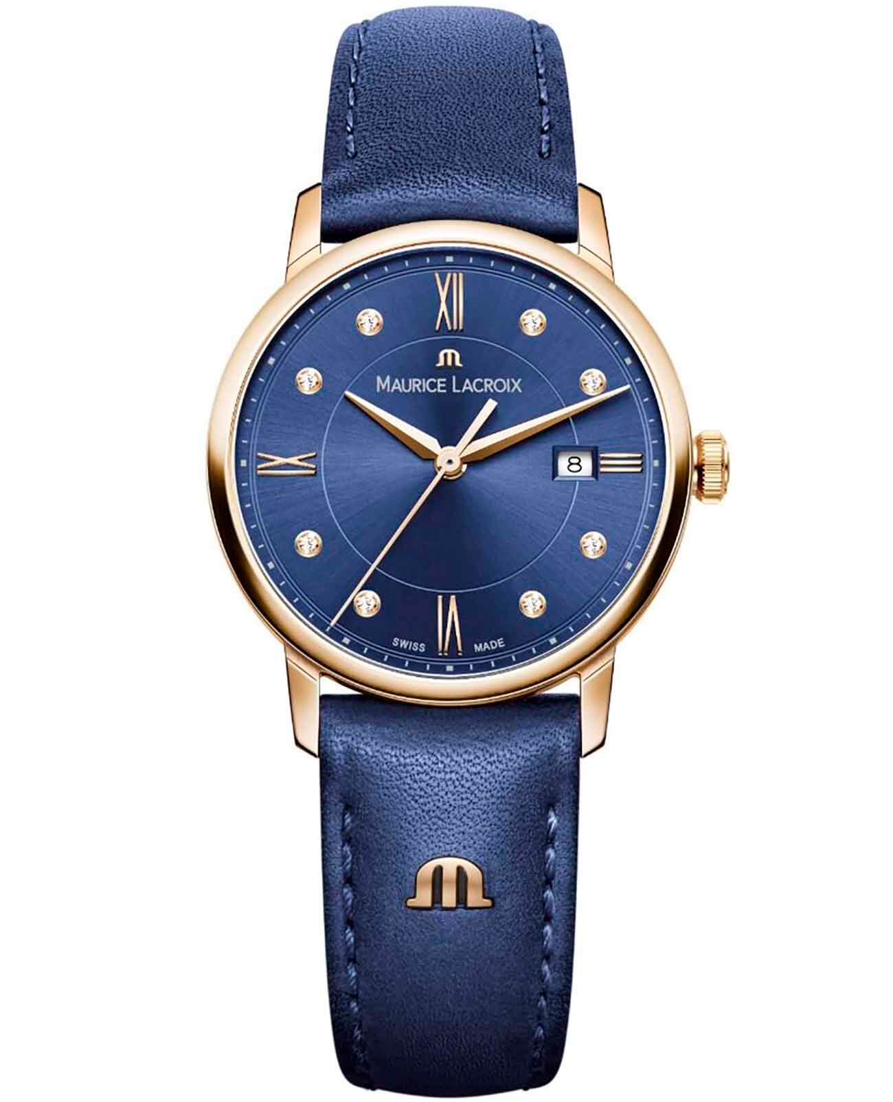 Maurice Lacroix Maurice Lacroix Eliros Date EL1094-PVP01-450-1  EL1094-PVP01-450-1 кварцевые женские часы синий циферблат, браслет кожаный — вид спереди