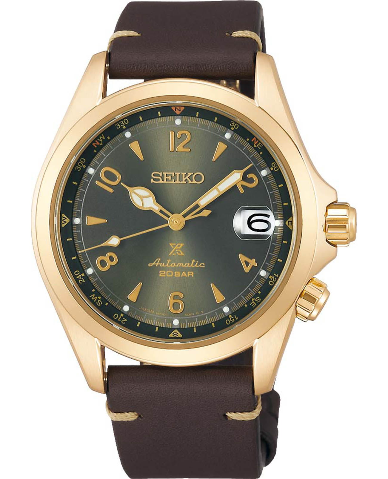 Seiko Seiko Prospex SPB210J1  SPB210J1 механические мужские часы зеленый циферблат, браслет кожаный — вид спереди