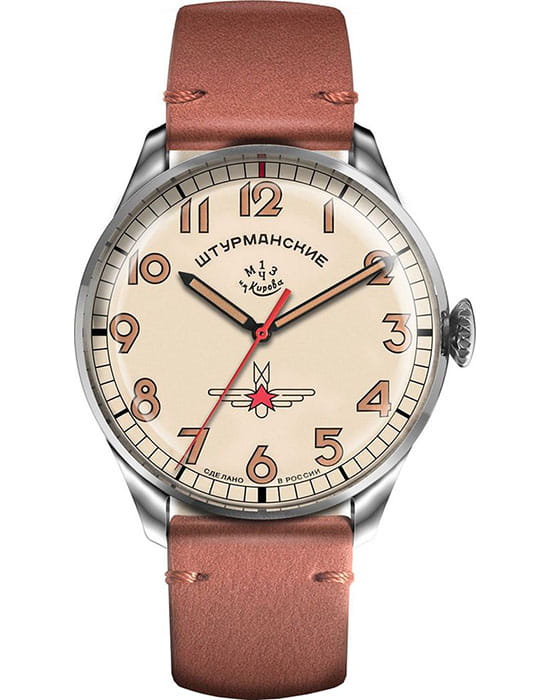 Штурманские Штурманские 2416/3805146  2416/3805146 механические мужские часы бежевый циферблат, браслет кожаный — вид спереди
