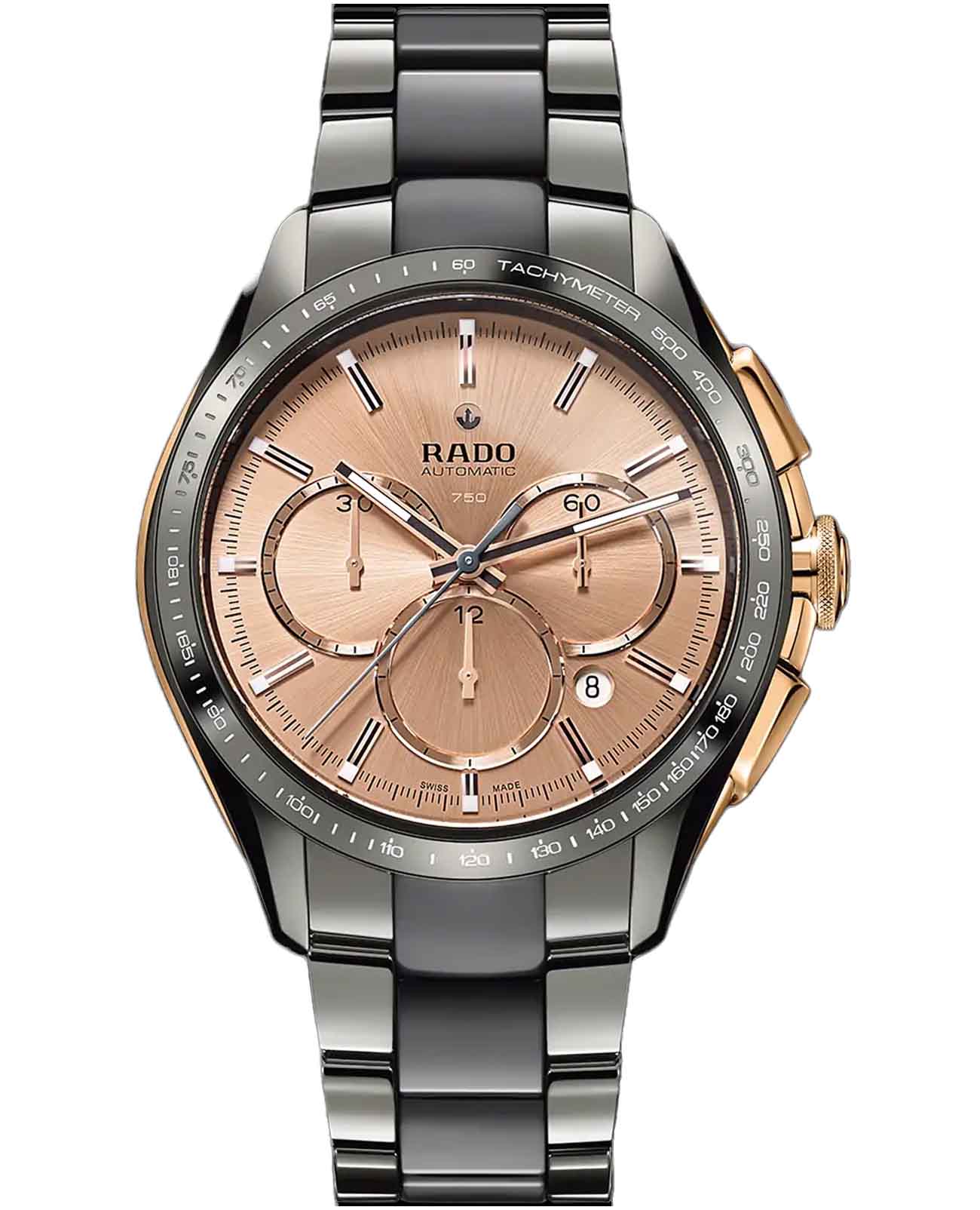 Rado Rado HyperChrome Automatic Chronograph R32143692 Automatic R32143692 механические мужские часы золотой циферблат, браслет высокотехнологичная керамика — вид спереди