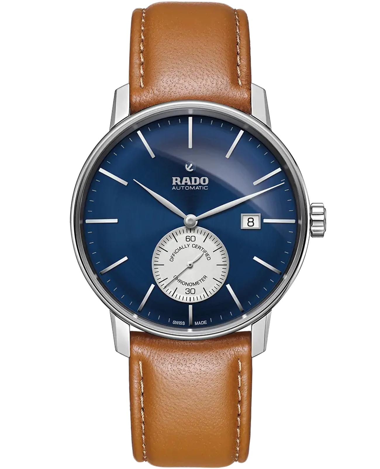 Rado Rado Coupole R22880205 Automatic R22880205 механические мужские часы синий циферблат, браслет кожаный — вид спереди