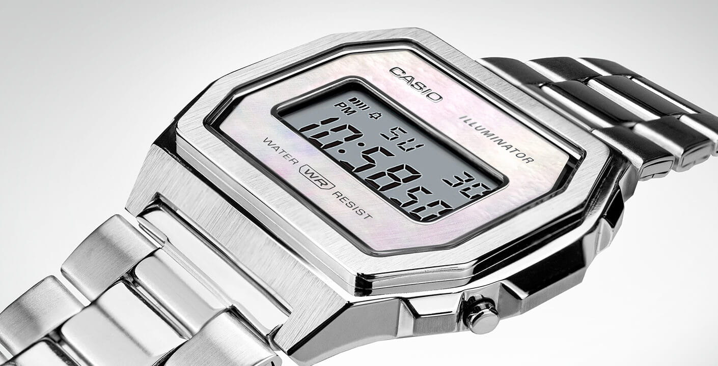 Casio Casio Collection A1000D-7EF электронные женские часы часы крупный план серый циферблата