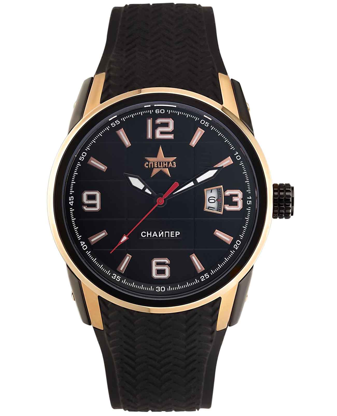 Спецназ Спецназ Снайпер С9482310-8215  С9482310-8215 механические мужские часы черный циферблат, браслет силикон — вид спереди