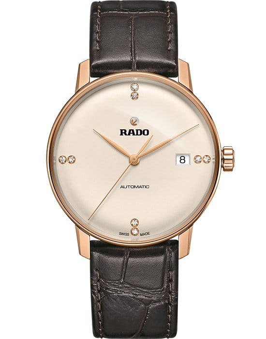 Rado Rado Coupole Classic Automatic Diamonds R22861765 Classic R22861765 механические мужские часы бежевый циферблат, браслет кожаный — вид спереди