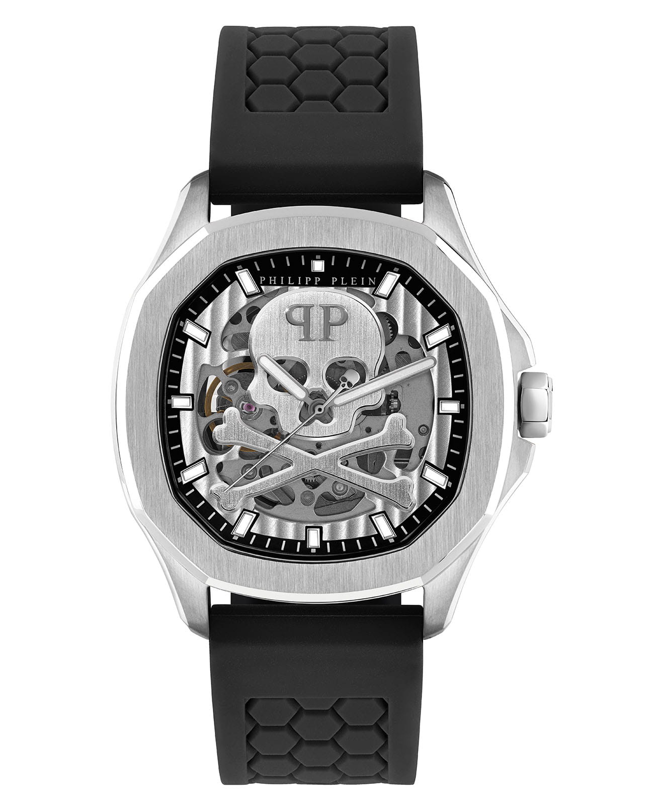 Philipp Plein Philipp Plein Plein Philipp PWRAA0123  PWRAA0123 механические мужские часы черный циферблат, браслет силикон — вид спереди