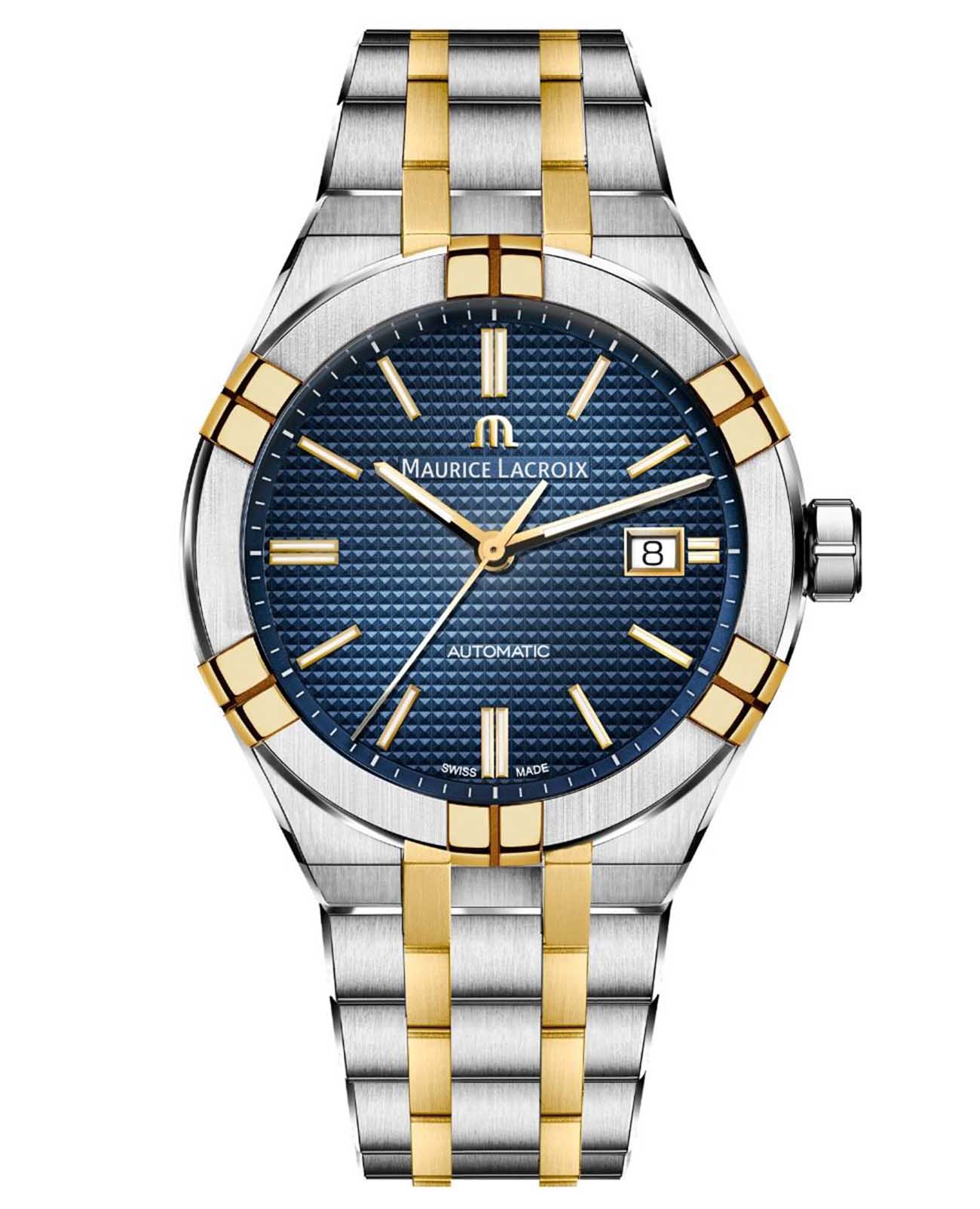 Maurice Lacroix Maurice Lacroix Aikon Automatic AI6008-SY013-432-1  AI6008-SY013-432-1 механические мужские часы синий циферблат, браслет сталь c pvd покрытием — вид спереди