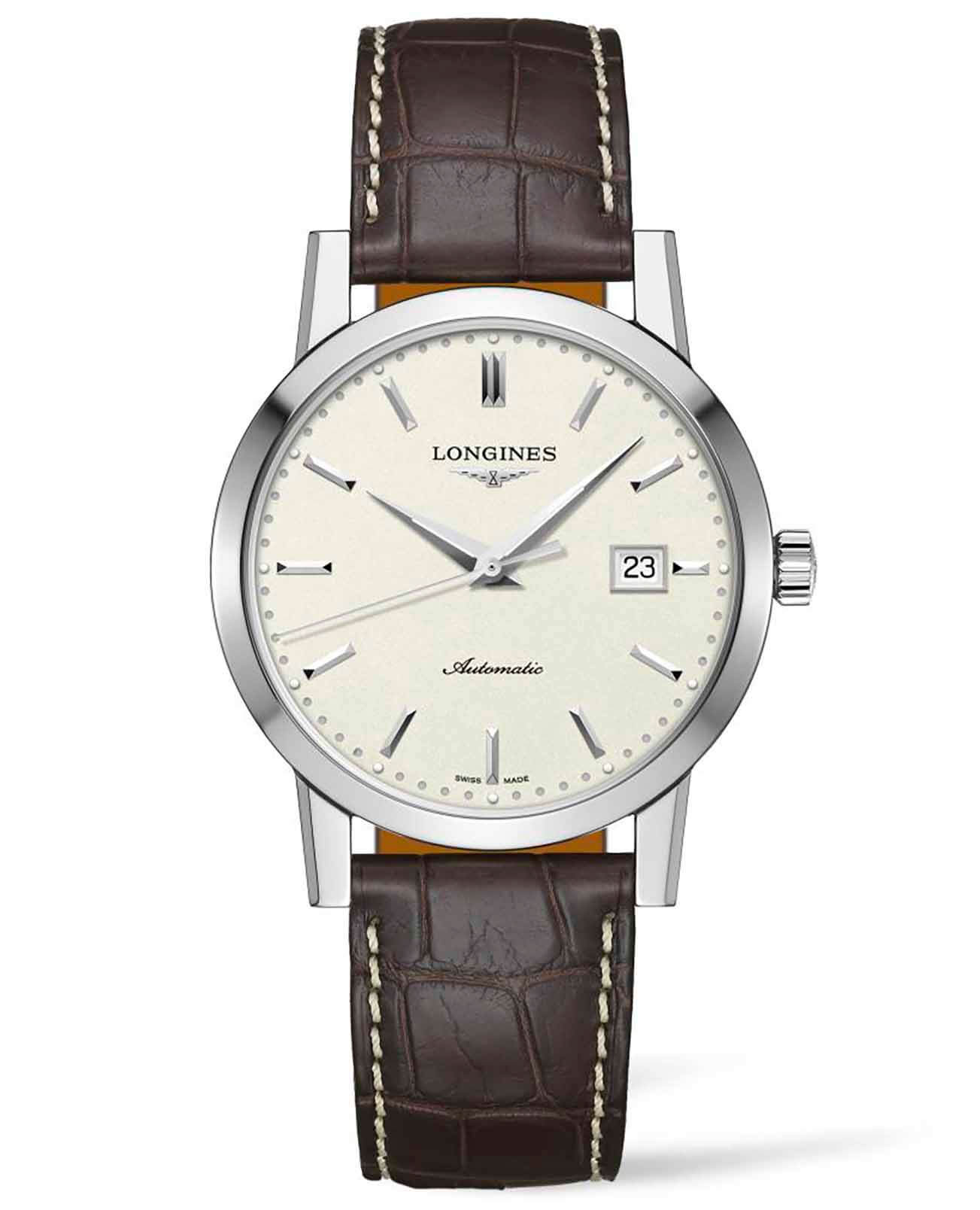 Longines Longines 1832 L4.825.4.92.2  L48254922 механические мужские часы белый циферблат, браслет кожаный — вид спереди