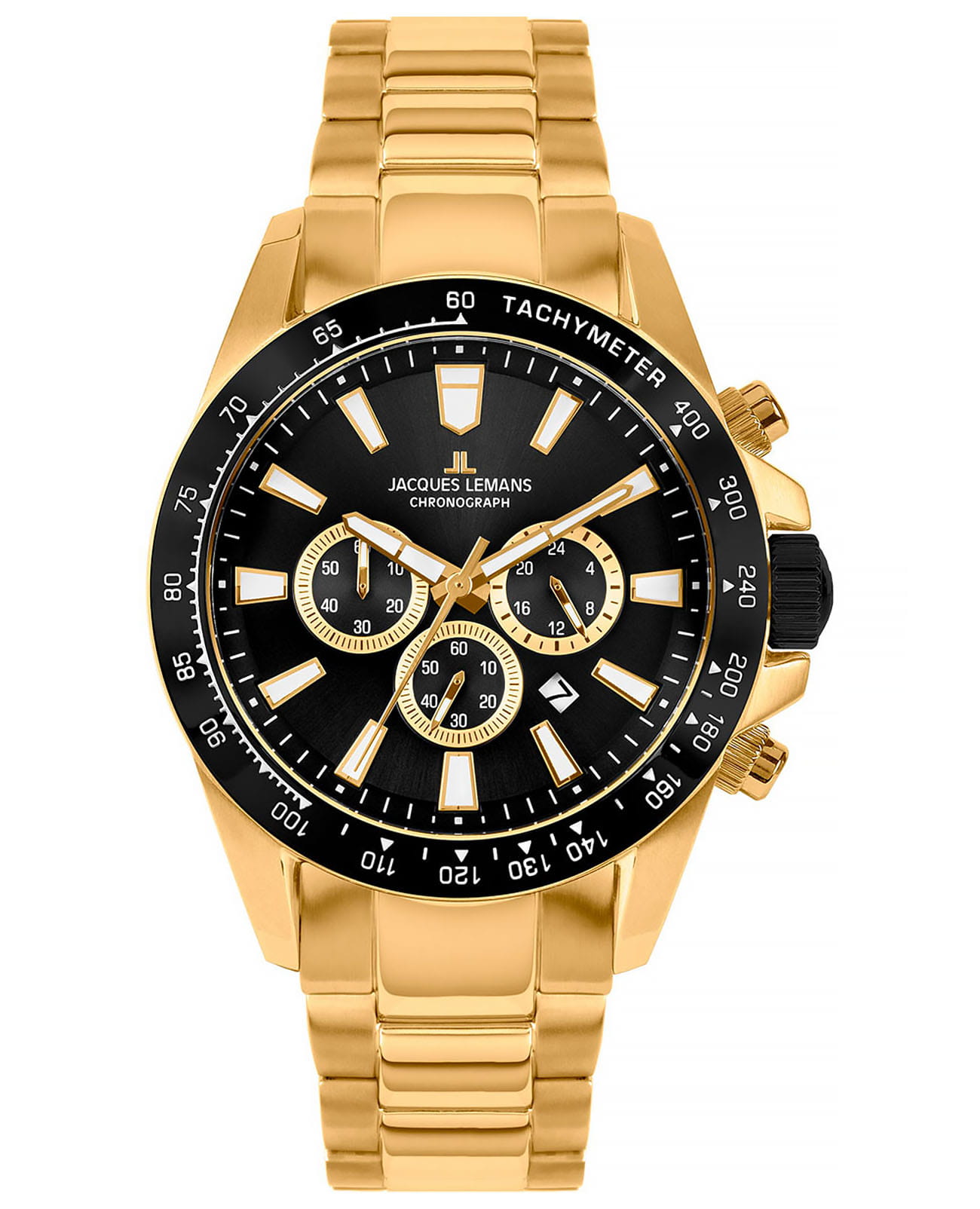 Jacques Lemans Jacques Lemans Sport 1-2140i  1-2140i кварцевые мужские часы черный циферблат, браслет нержавеющая сталь с pvd-покрытием — вид спереди