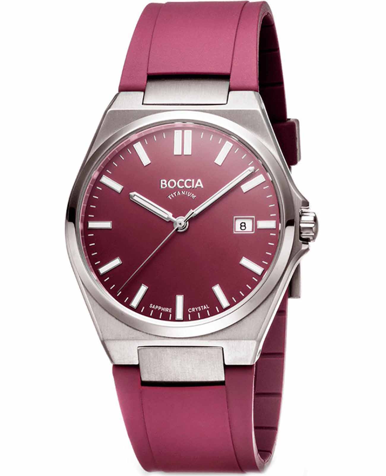 Boccia Titanium Boccia Titanium 3667-03  3667-03 кварцевые мужские часы бордовый циферблат, браслет каучук — вид спереди