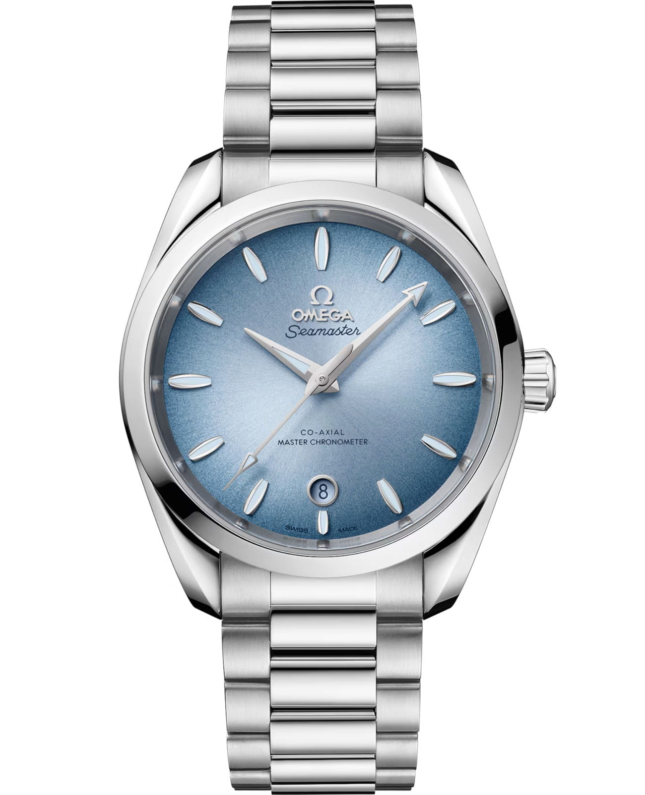 Omega Omega Seamaster Aqua Terra 220.10.38.20.03.004 Aqua Terra 22010382003004 механические мужские часы синий циферблат, браслет нержавеющая сталь — вид спереди