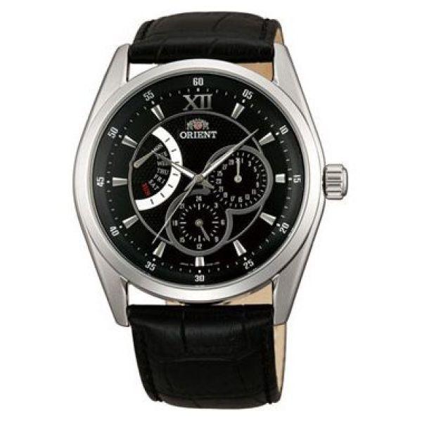 Orient Orient UU06002B (FUU06002B)  FUU06002B  мужские часы черный циферблат, браслет кожа + текстиль — вид спереди