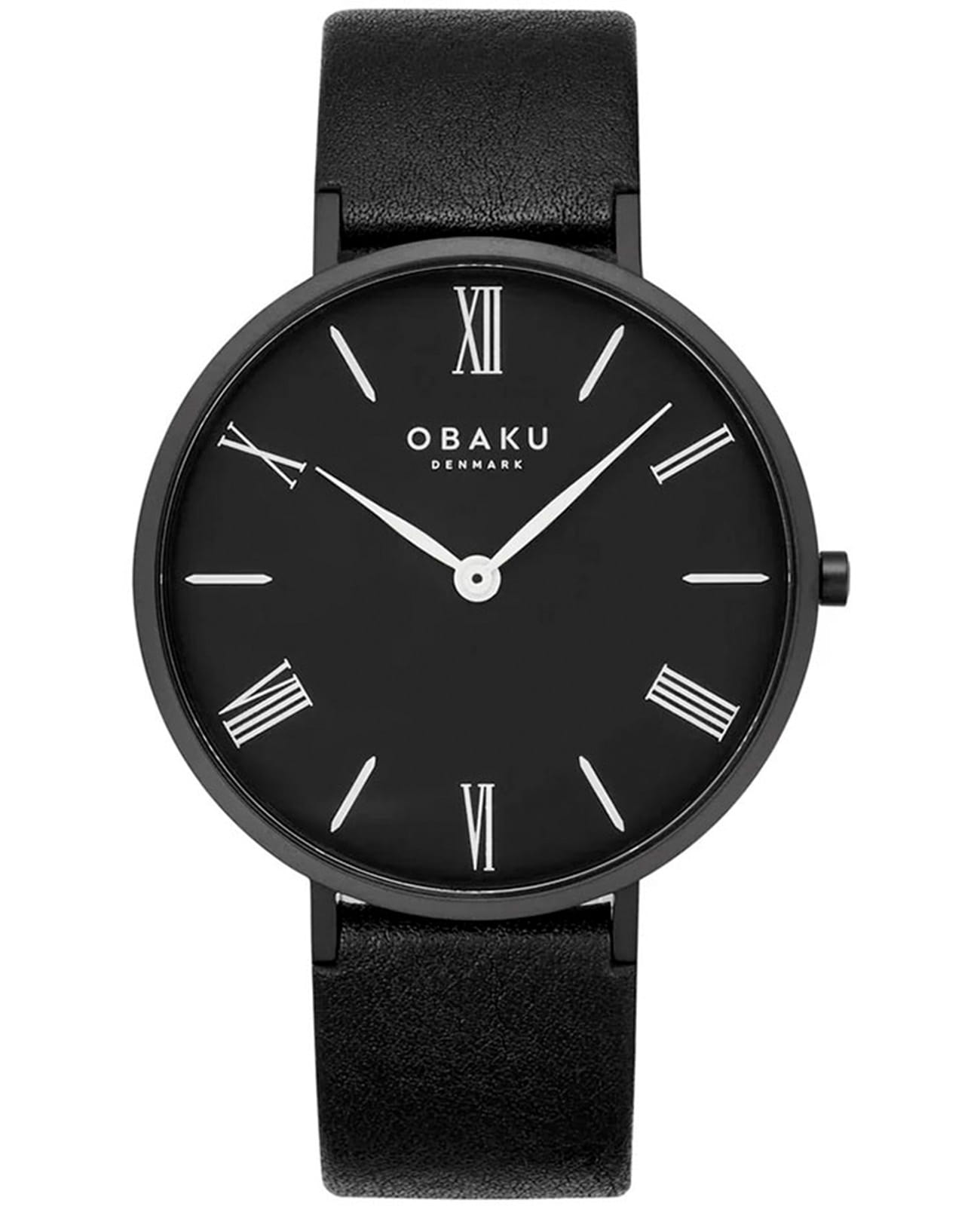 Obaku Obaku Leather V283GXBBRB  V283GXBBRB кварцевые мужские часы черный циферблат, браслет кожаный — вид спереди