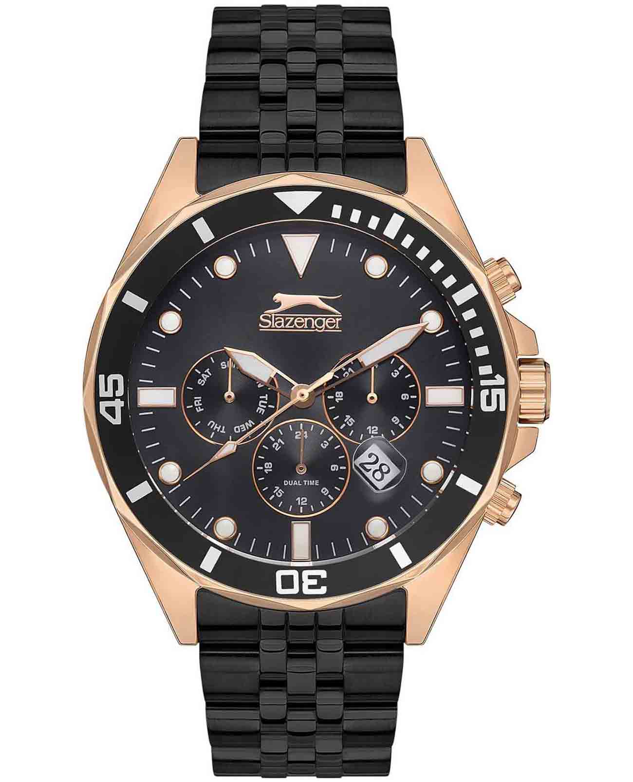 Slazenger Slazenger SL.09.2130.2.03  SL.09.2130.2.03 кварцевые мужские часы черный циферблат, браслет суперметалл с ip покрытием — вид спереди