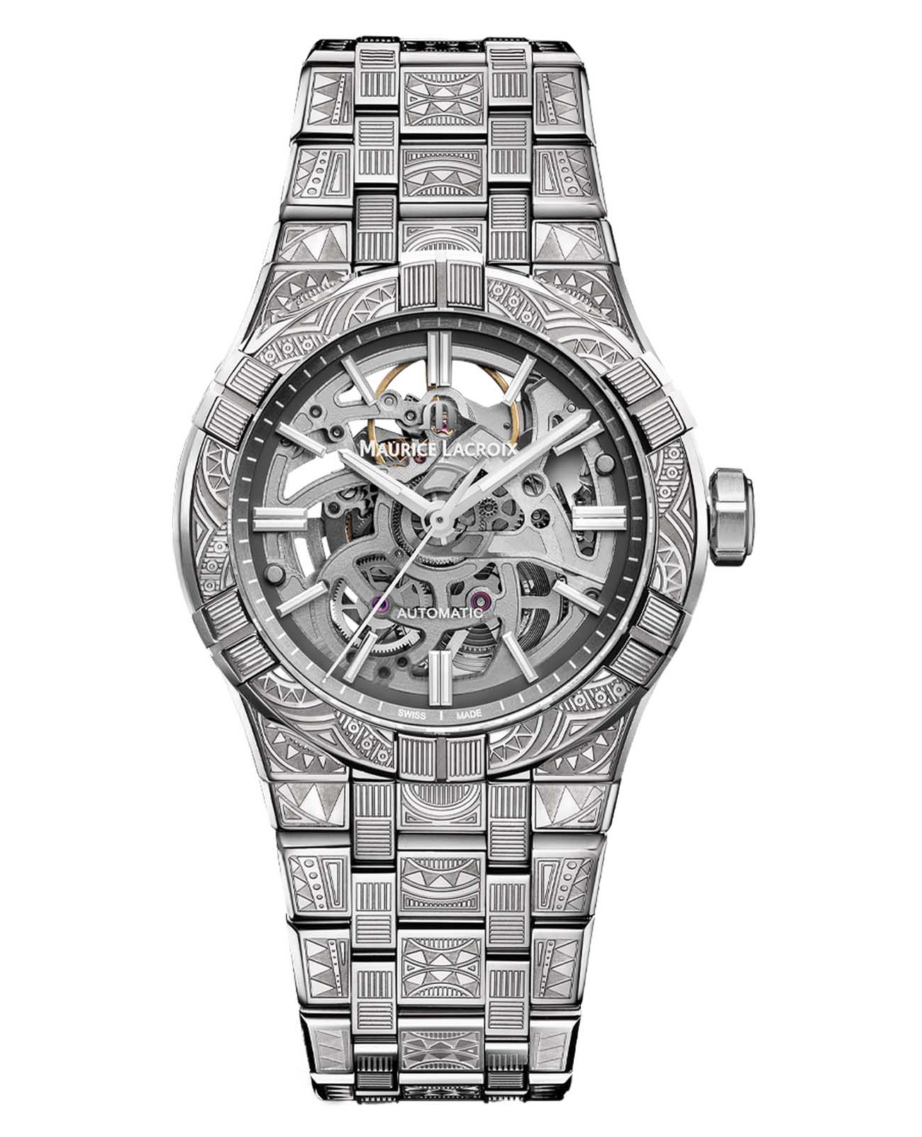 Maurice Lacroix Maurice Lacroix Aikon Urban Tribe Skeleton Limited Edition AI6007-SS009-030-1  AI6007-SS009-030-1 механические мужские часы серебристый циферблат, браслет нержавеющая сталь — вид спереди