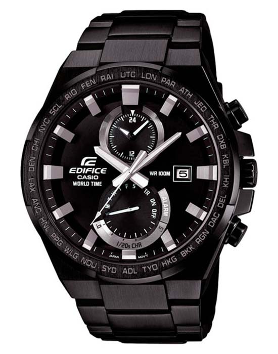 Casio Casio Edifice EFR-542BK-1A EFR EFR-542BK-1A кварцевые мужские часы черный циферблат, браслет сталь с ip покрытием — вид спереди