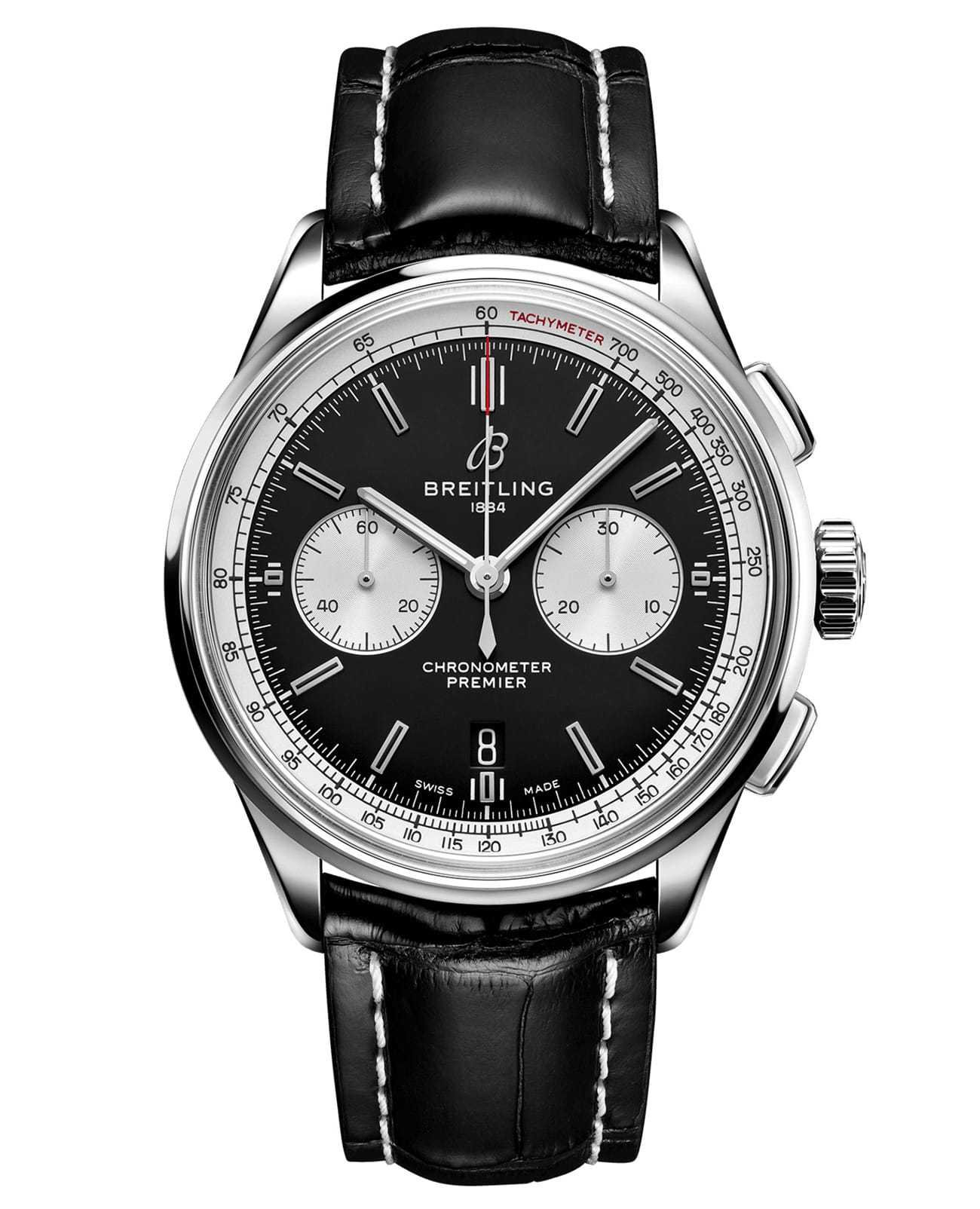 Breitling Breitling Premier B01 Chronograph 42 AB0118371B1P2  AB0118371B1P2 механические мужские часы черный циферблат, браслет кожаный — вид спереди