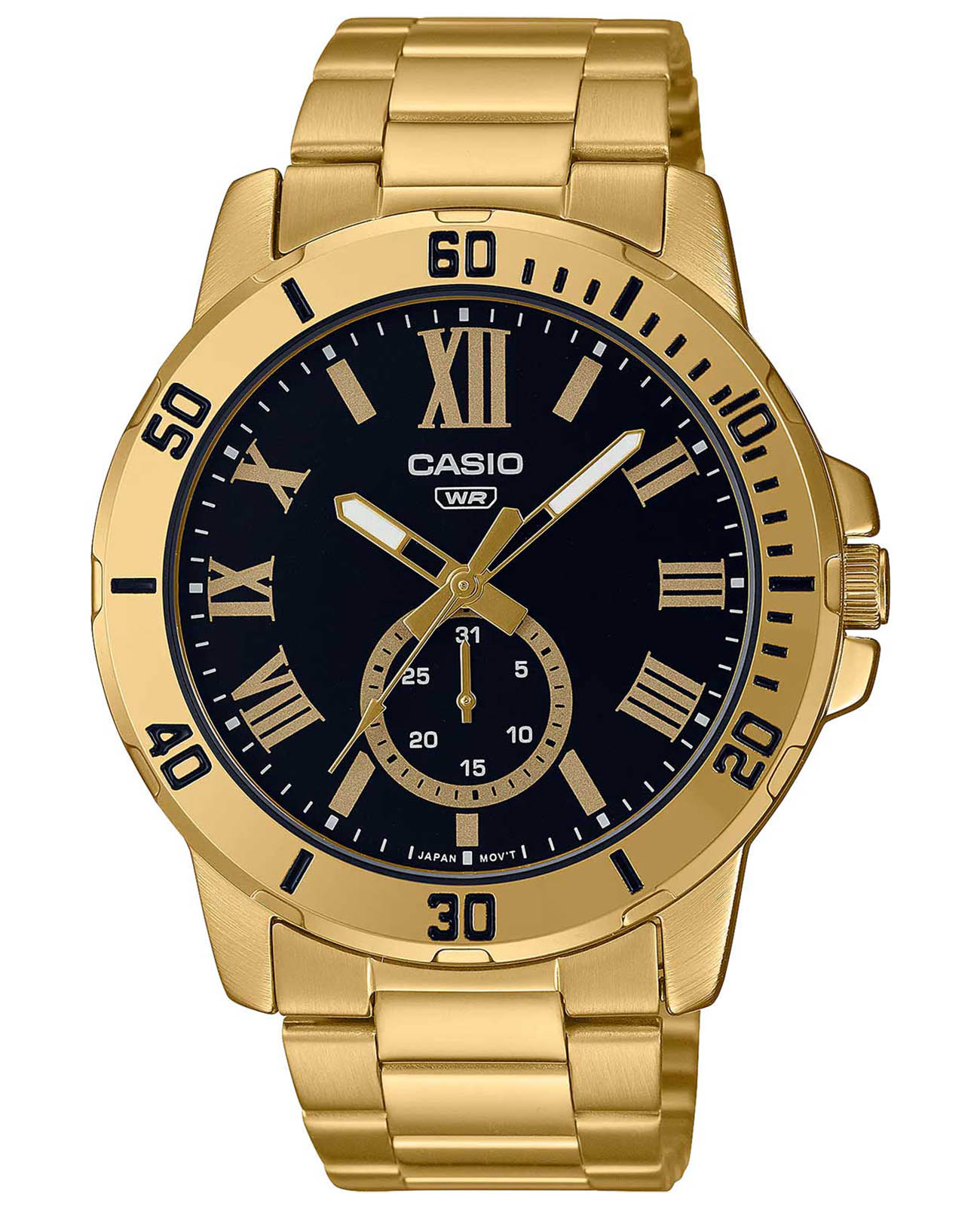 Casio Casio Collection MTP-VD200G-1B  MTP-VD200G-1B кварцевые мужские часы черный циферблат, браслет сталь с ip покрытием — вид спереди
