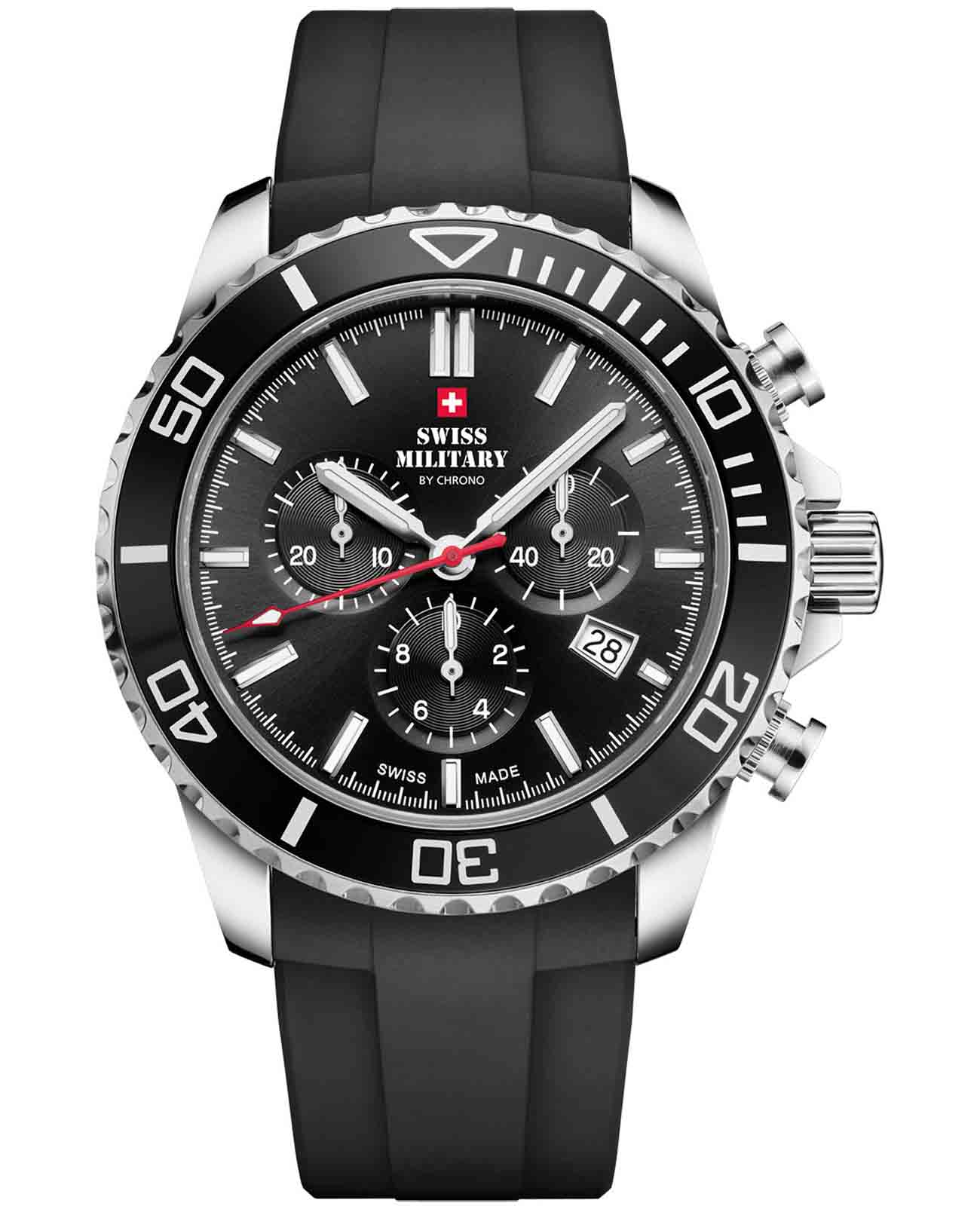 Swiss Military by Chrono Swiss Military by Chrono Sports Chronograph SM34103.07  SM34103.07 кварцевые мужские часы черный циферблат, браслет силикон — вид спереди