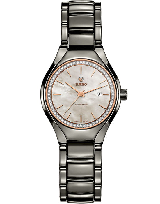 Rado Rado True Automatic Diamonds R27243852 Automatic R27243852 механические женские часы серый циферблат, браслет плазменная керамика — вид спереди