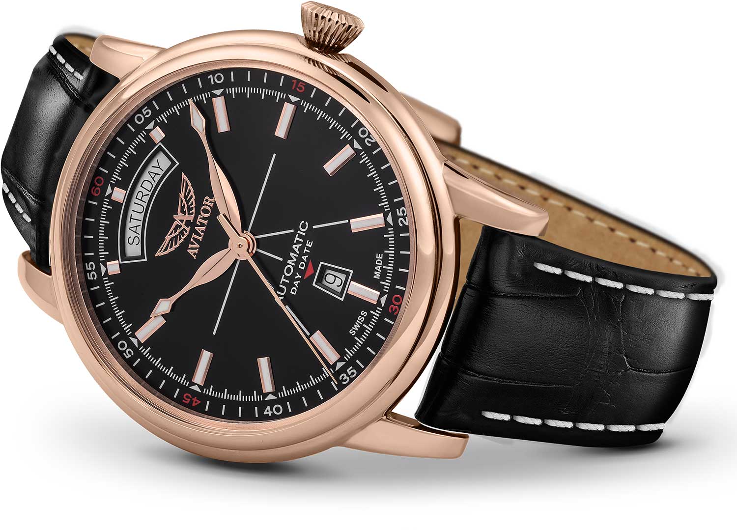 Оригинальные часы Aviator Aviator Douglas Day-Date V.3.20.2.146.4 механические калибр механизма eta 2834-2 общий вид