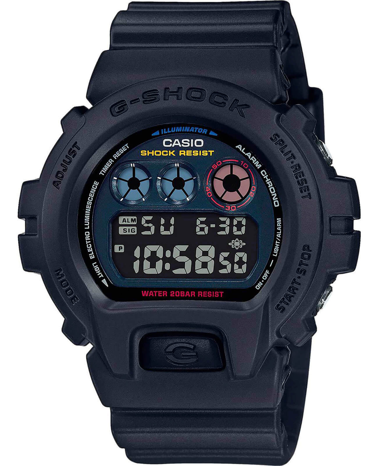 Casio Casio G-Shock DW-6900BMC-1  DW-6900BMC-1ER электронные мужские часы черный циферблат, браслет пластик — вид спереди