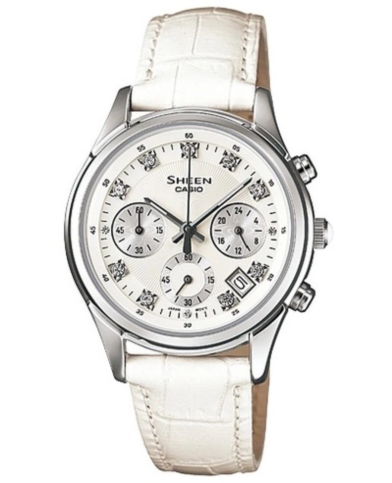 Casio Casio Sheen SHE-5023L-7A  SHE-5023L-7A кварцевые женские часы белый циферблат, браслет сталь с ip покрытием — вид спереди