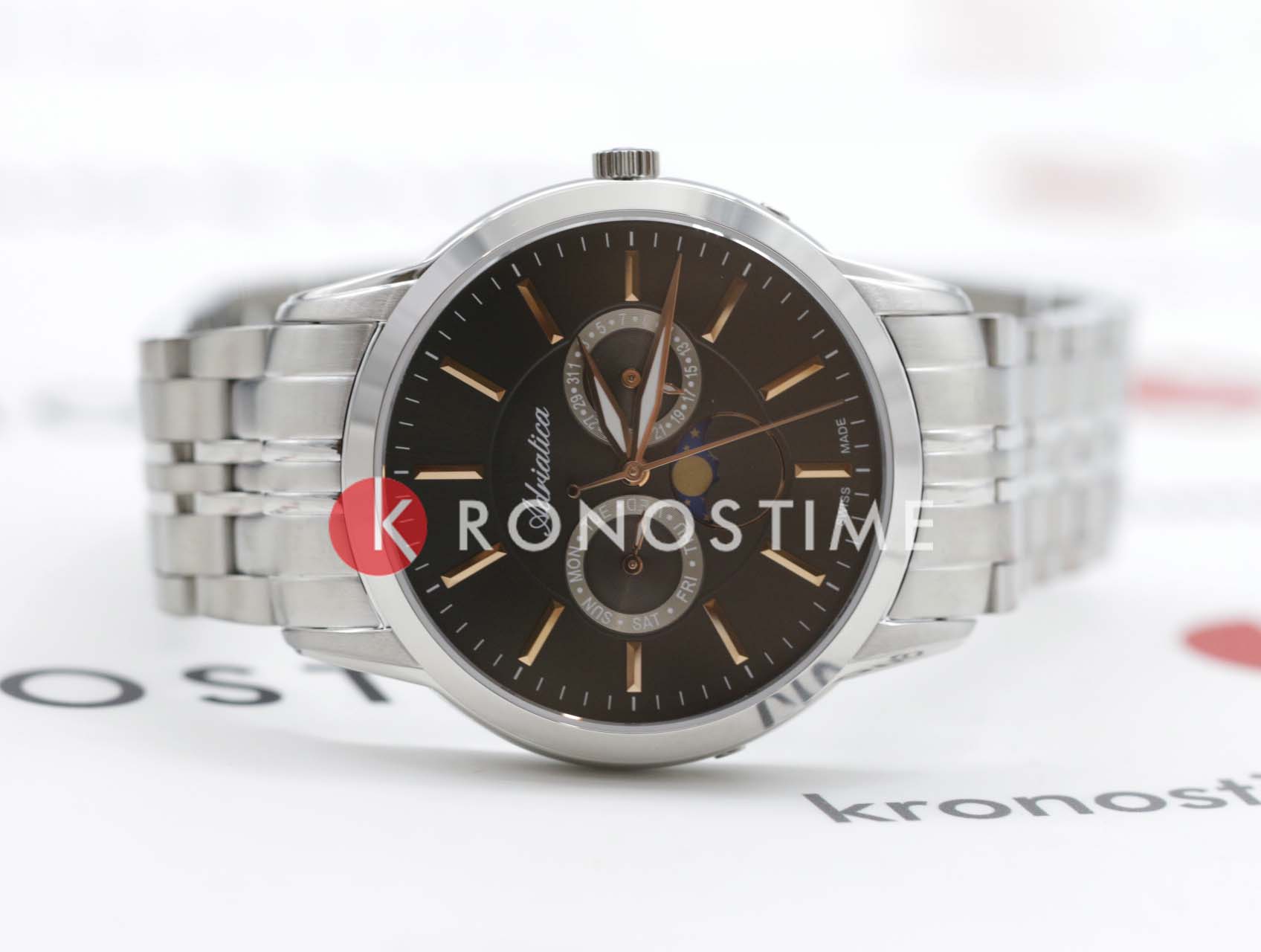 Adriatica Adriatica Moonphase A8306.51R7QF,  швейцария мужские часы на браслете нержавеющая сталь боковой вид