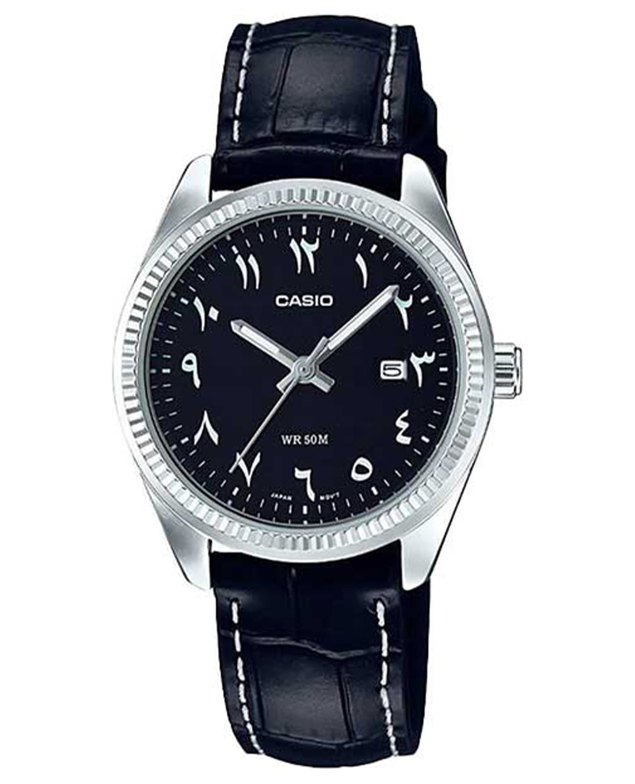 Casio Casio Collection LTP-1302L-1B3  LTP-1302L-1B3 кварцевые женские часы черный циферблат, браслет кожаный — вид спереди