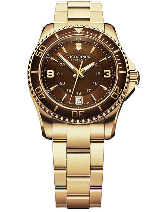 Victorinox Victorinox 241614  241614 кварцевые женские часы коричневый циферблат, браслет сталь c pvd покрытием — вид спереди