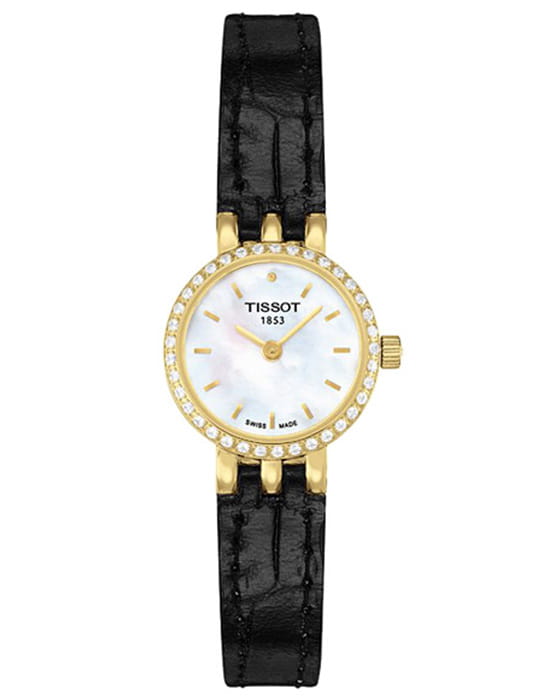 Tissot Tissot Lovely T058.009.66.116.01 Lovely T0580096611601 кварцевые женские часы золотой циферблат, браслет кожаный — вид спереди