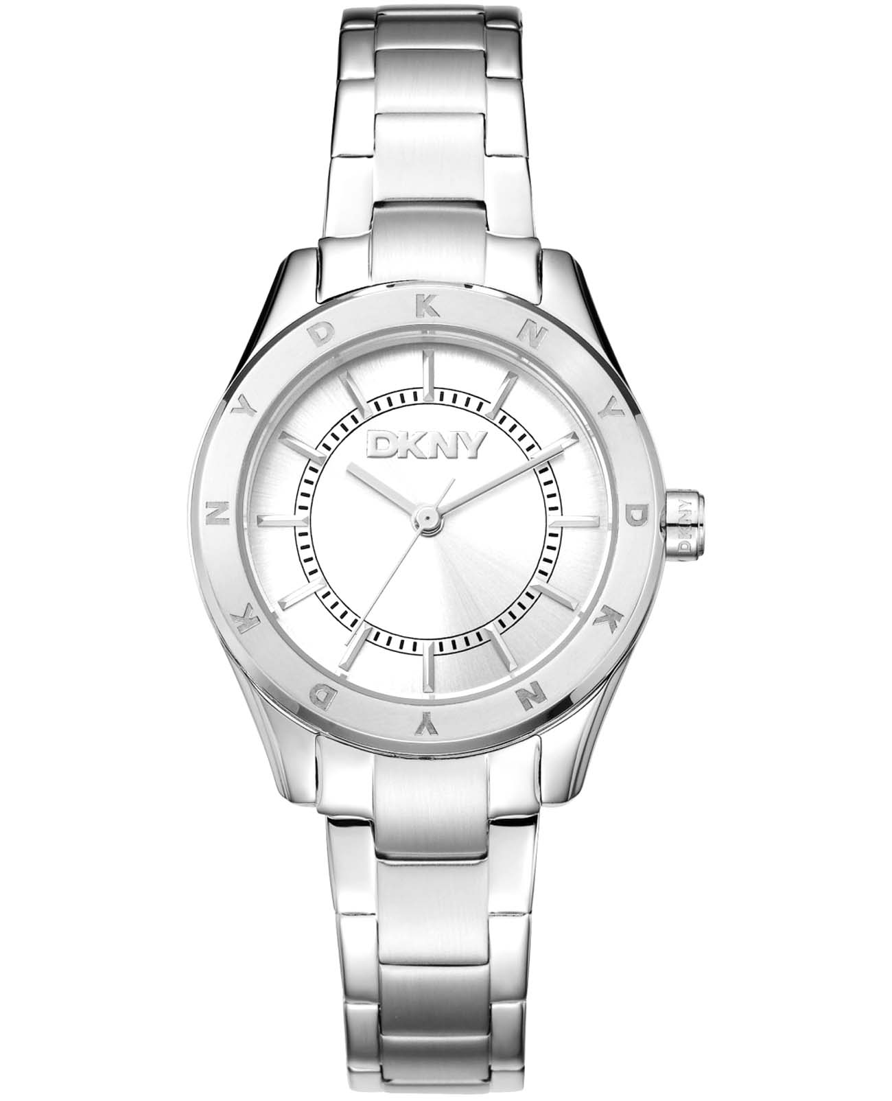 DKNY DKNY Chambers Sport DK1L018M0015  DK1L018M0015 кварцевые женские часы серебристый циферблат, браслет нержавеющая сталь — вид спереди